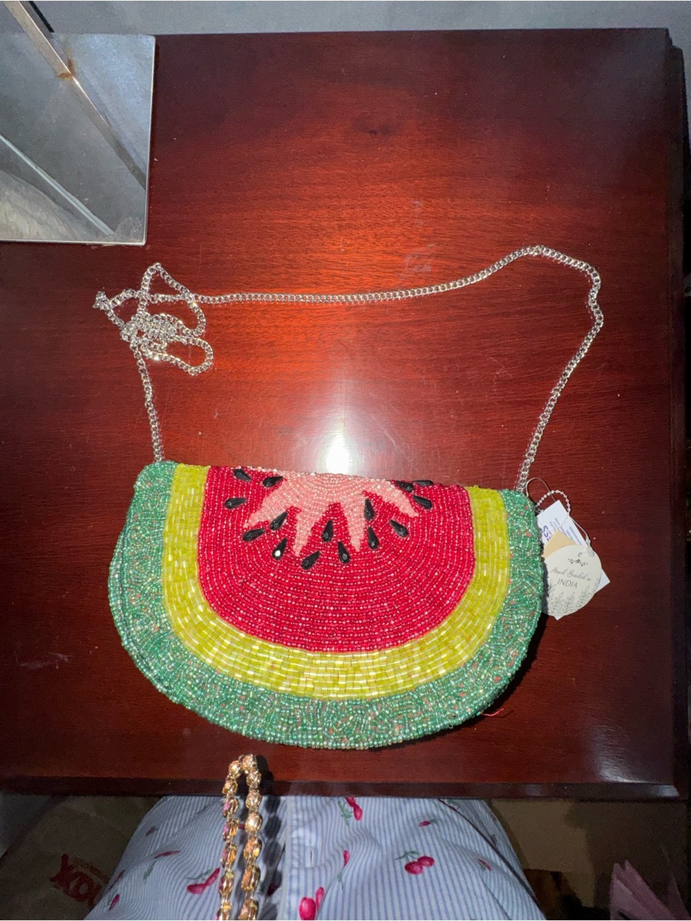 Beaded Watermelon Slice Crossbody Bag - Red, Green & Yellow